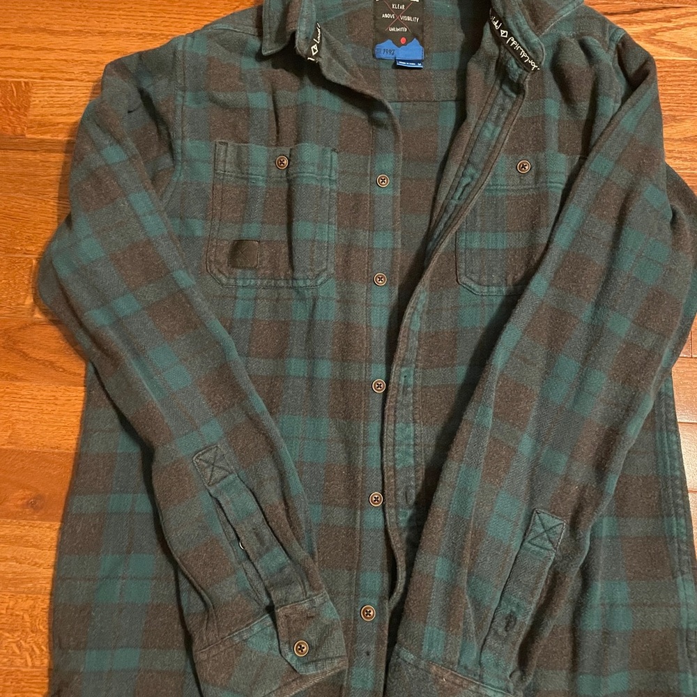 Kavu Men's Teal and Brown Plaid Shirt Jacket